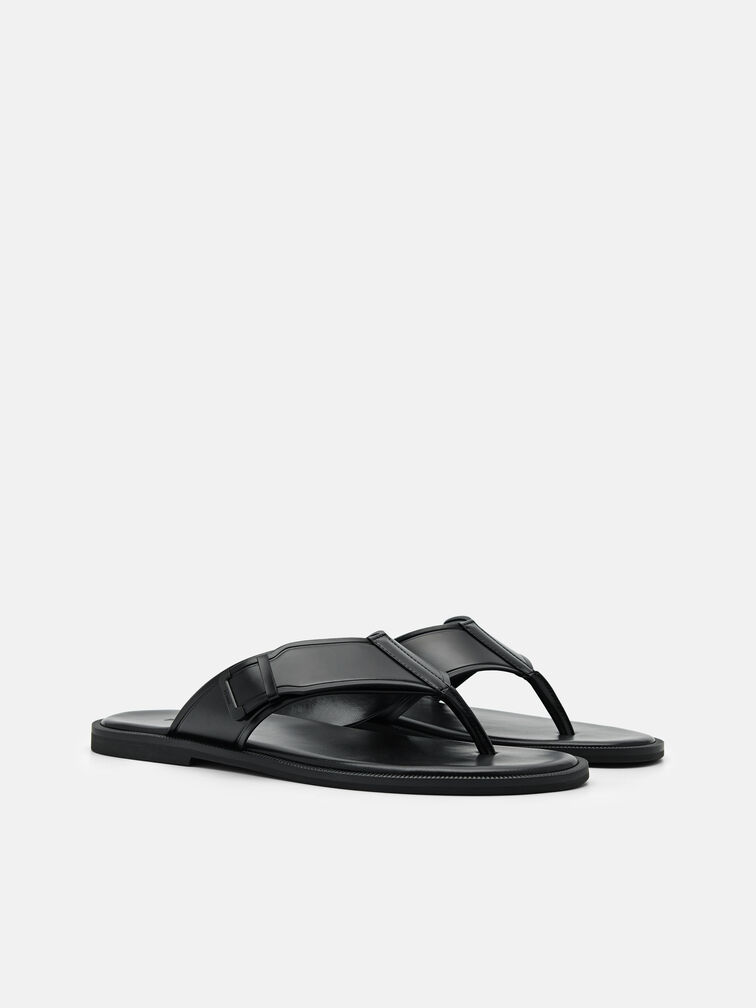 Buckle Thong Sandals, Black