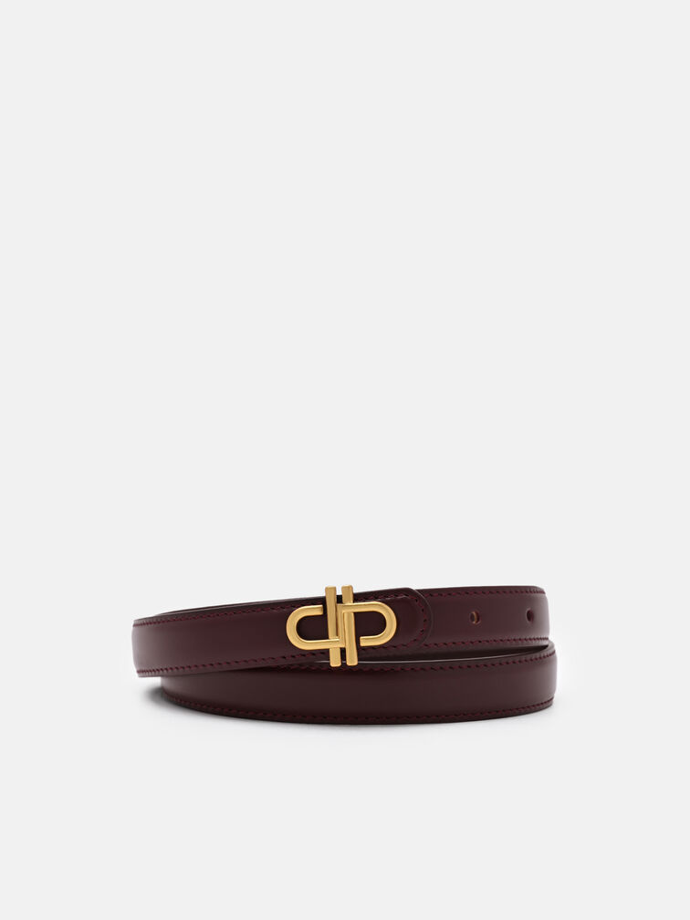 Leather Tang Belt, Burgundy