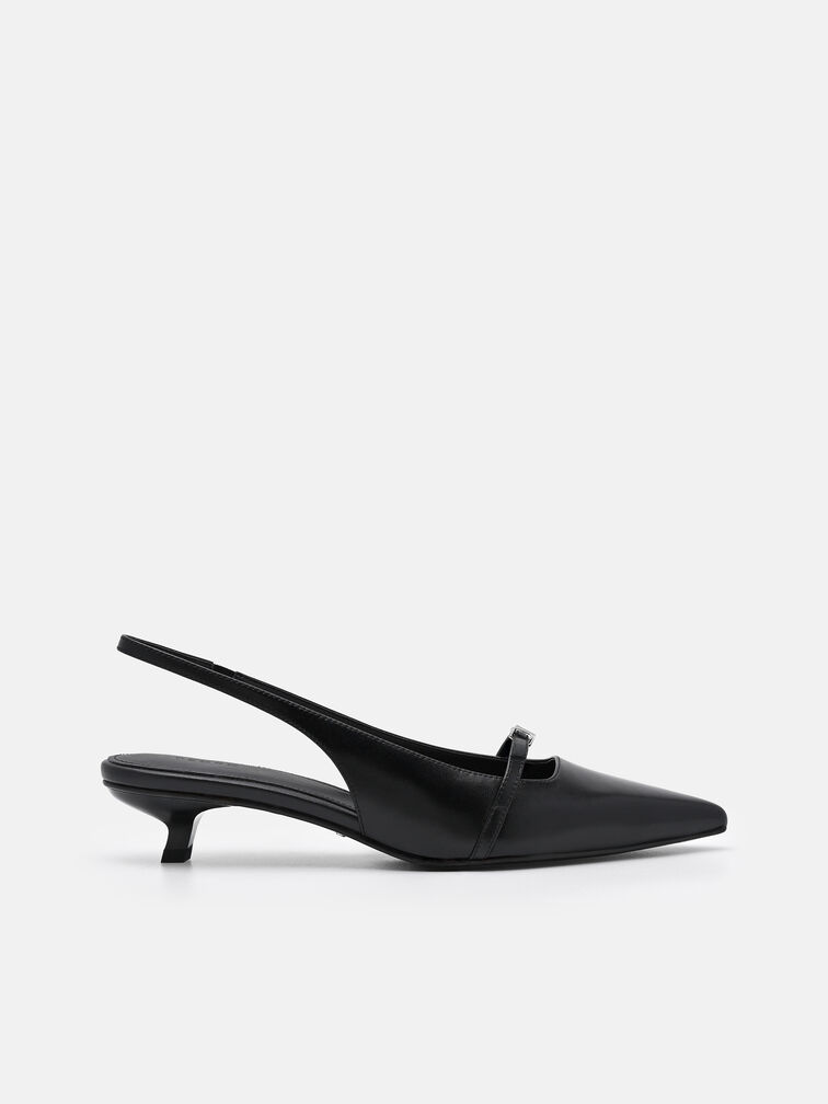 Maggie Leather Slingback Heel Pumps, Black