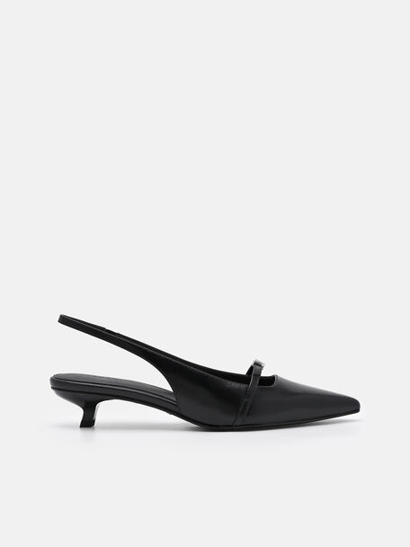Maggie Leather Slingback Heel Pumps, Black