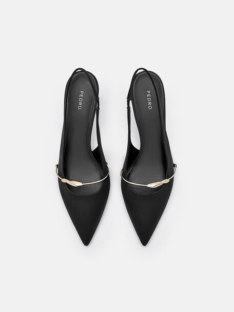 Satin Slingback Heel Pumps, Black