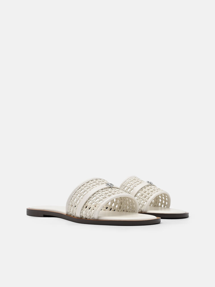 Sadie Woven Slide Sandals, Chalk Weave