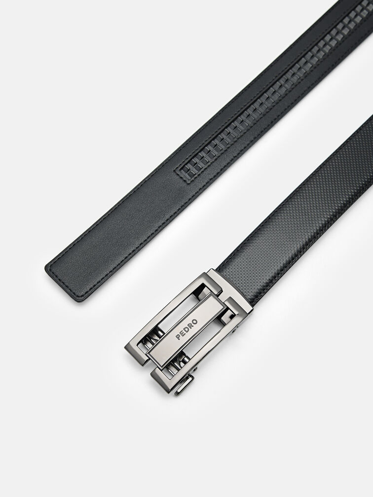 Embossed Leather Automatic Belt, Black