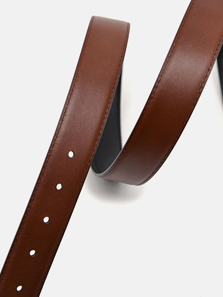 Leather Reversible Pin Belt, Black