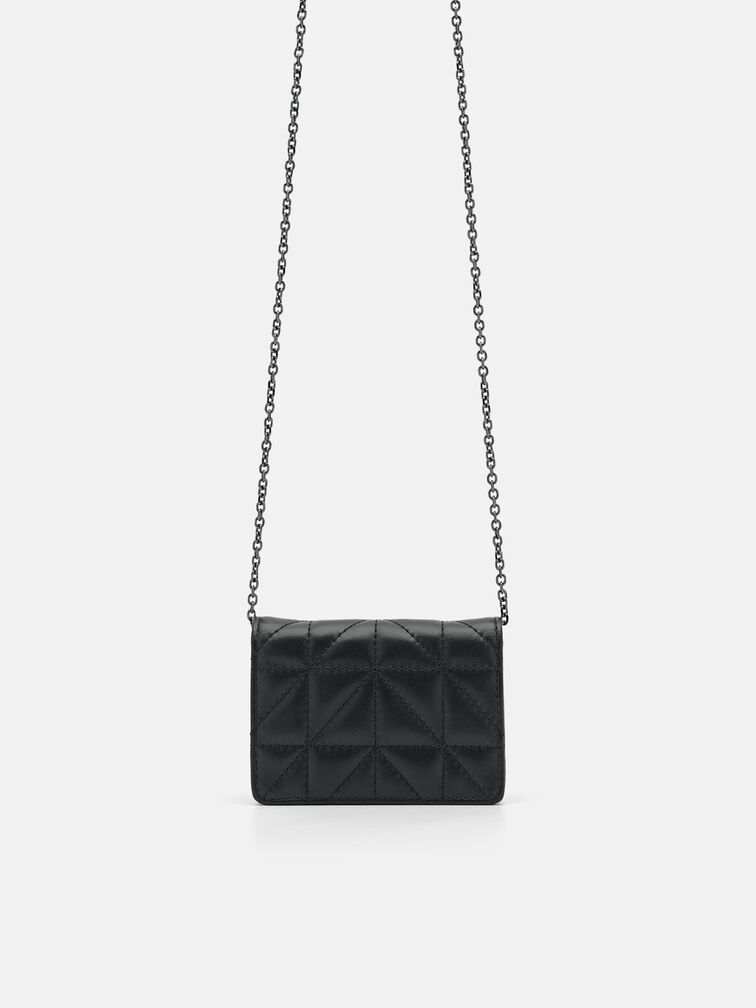 Leather Bi-Fold Card Holder in Pixel, Black