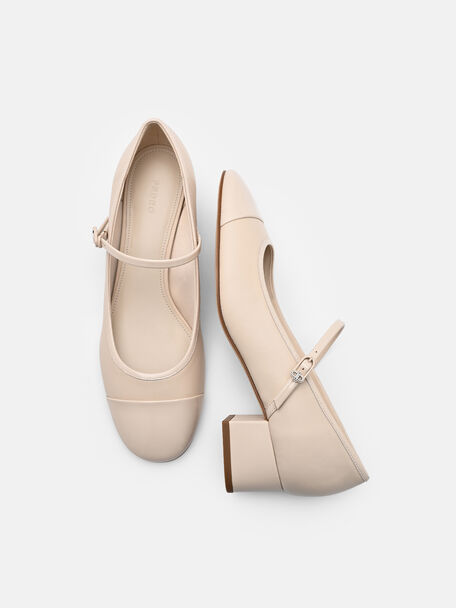 Claude Leather Mary Jane Pumps, Beige