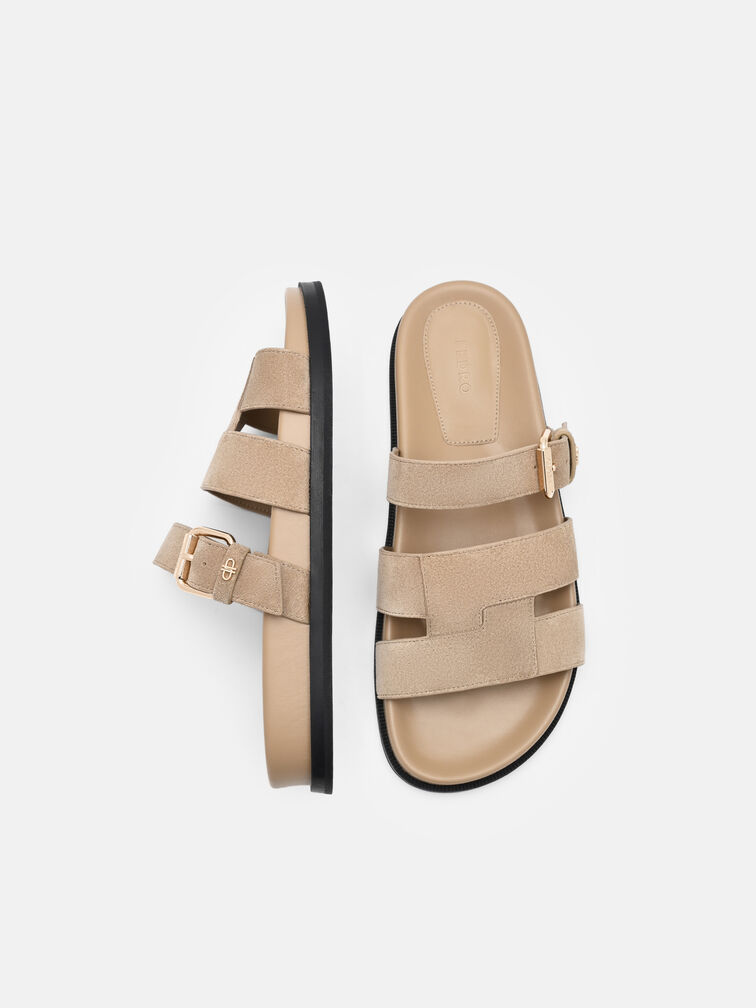 Iza Suede Sandals, Light Taupe