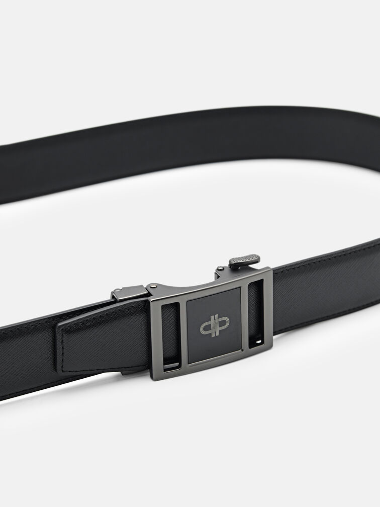Embossed Leather Automatic Belt, Black