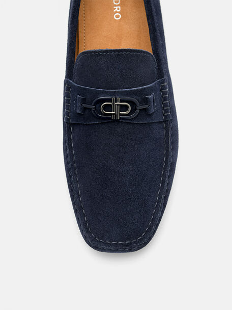 Suede Horsebit Driving Shoes, Navy