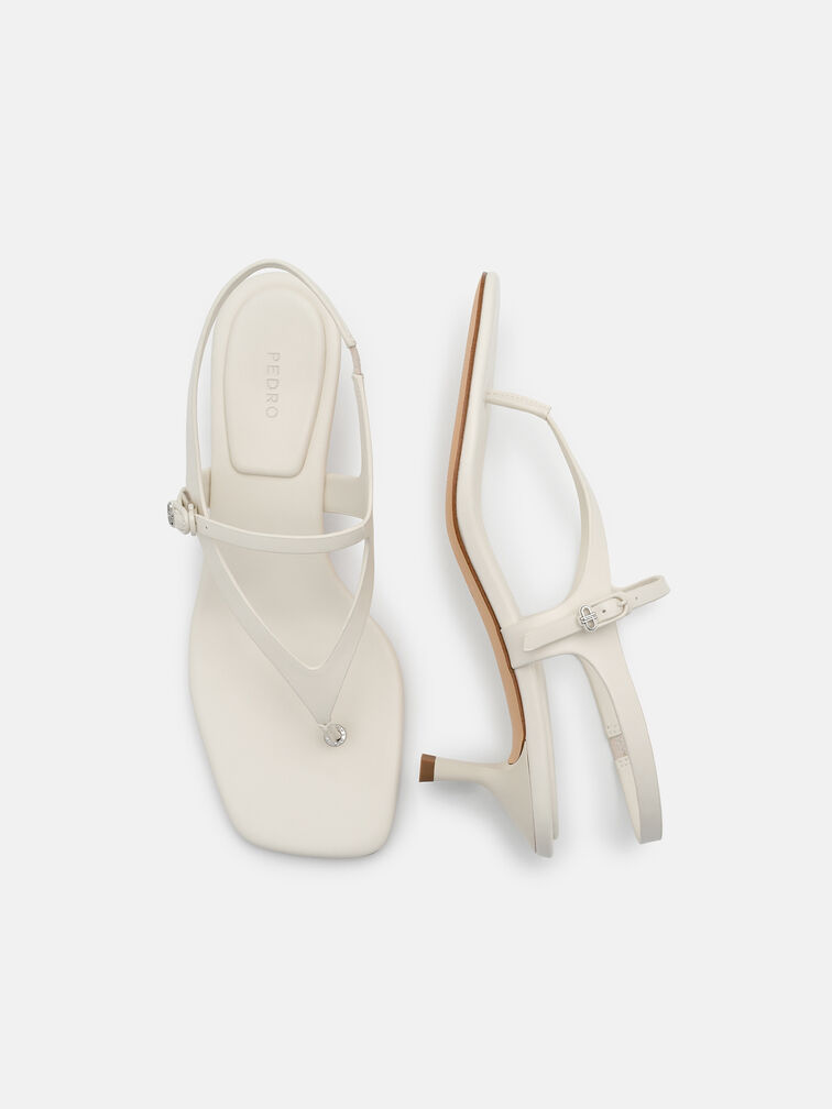 Eny Leather Heel Sandals, Chalk