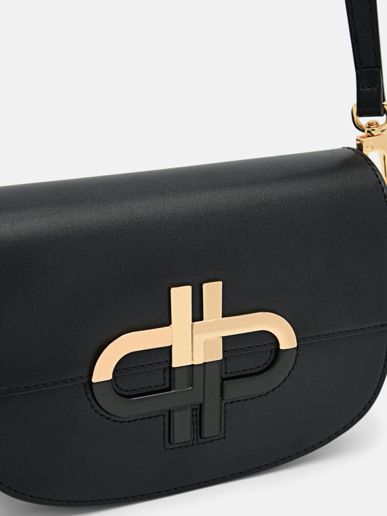 Leather Shoulder Bag, Black