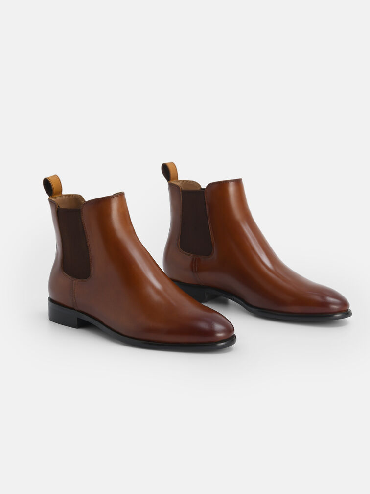 Meg Leather Chelsea Boots, Cognac