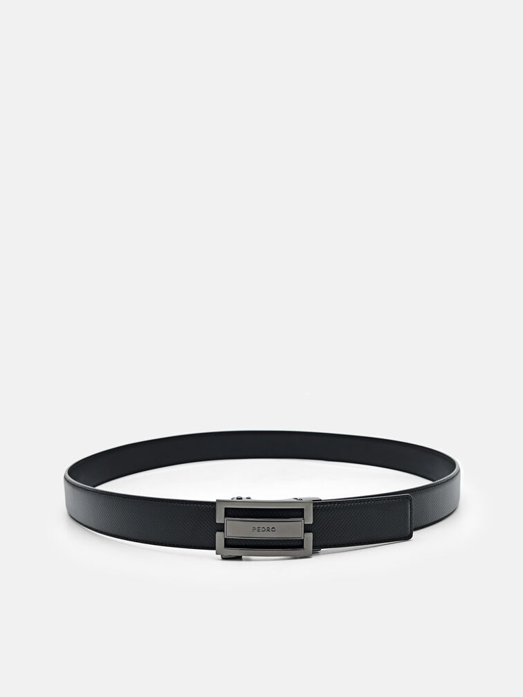 Embossed Leather Automatic Belt, Black
