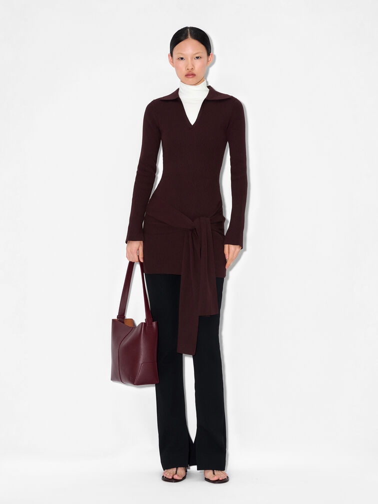 Leather Hobo Bag, Wine