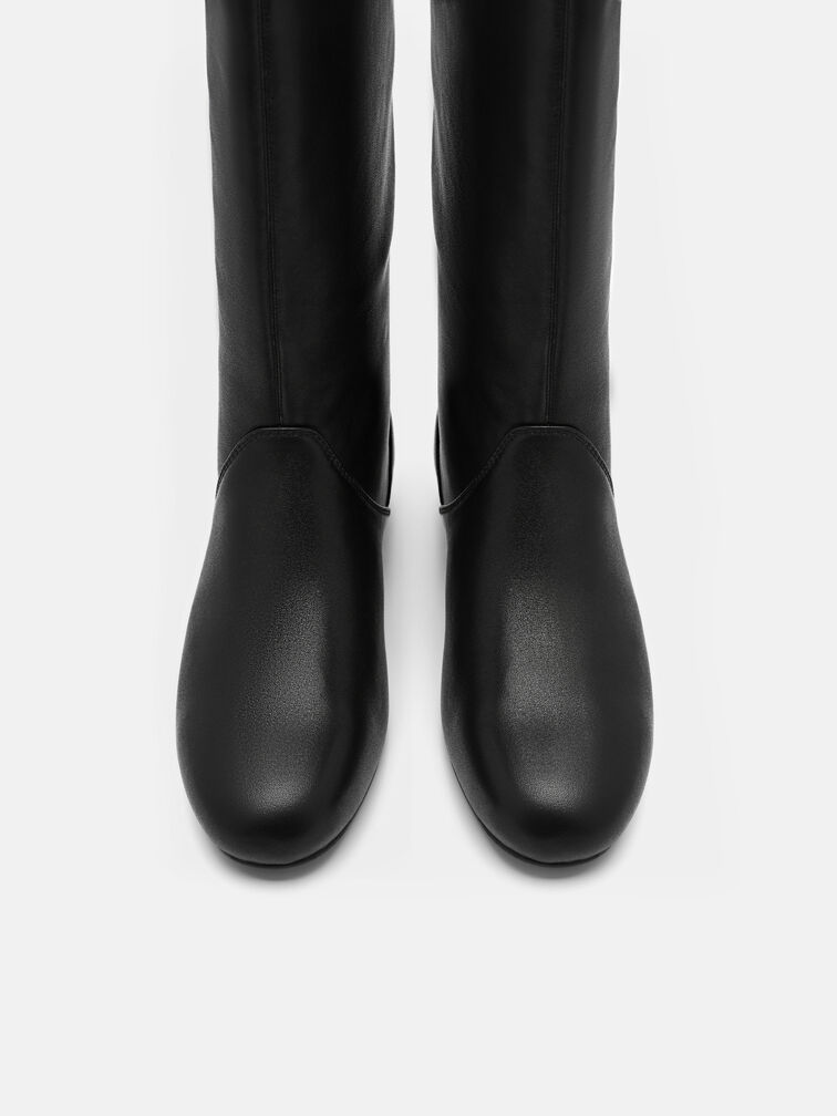 Demi Leather Knee Boots, Black
