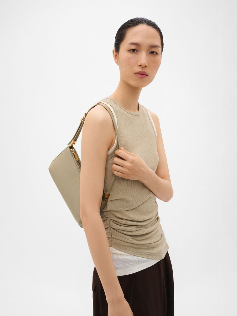Jatte Leather Charm Shoulder Bag, Olive