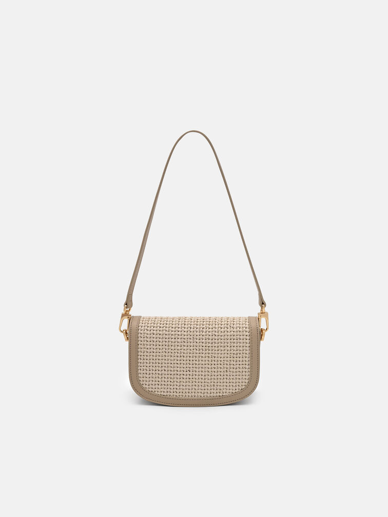 Duet Raffia Shoulder Bag, Chalk Raffia