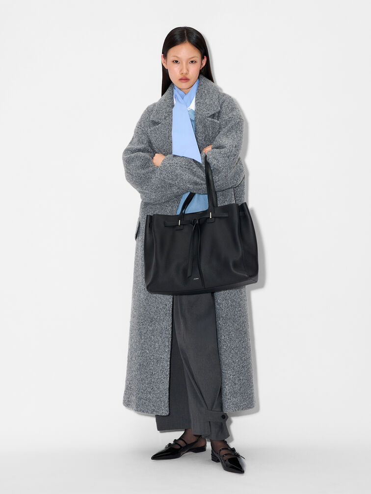 Demi Oversized Leather Tote Bag, Black