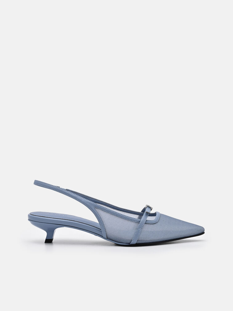 Maggie Mesh Slingback Heel Pumps, Slate Blue