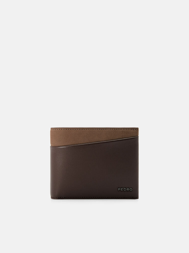 Nubuck Leather Bi-Fold Coin Wallet, Dark Brown