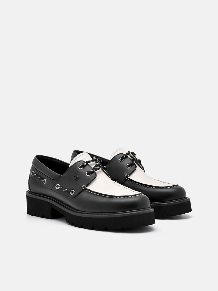 Zoya Leather Boat Shoes, Black