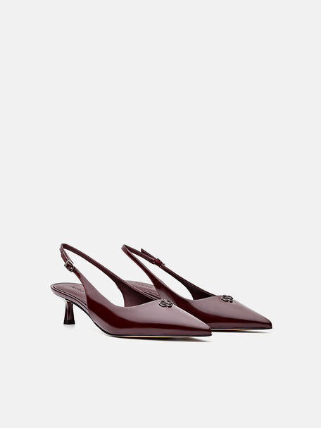 Leather Slingback Heel Pumps, Wine