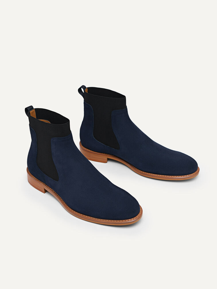 Suede Leather Chelsea Boots, Navy