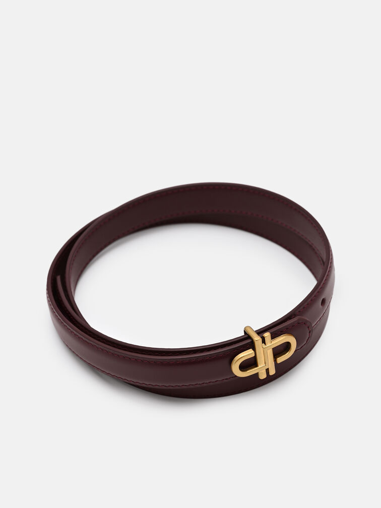 Leather Tang Belt, Burgundy