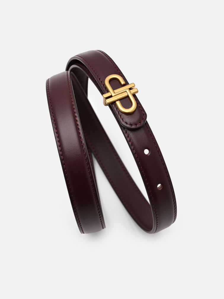 Leather Tang Belt, Burgundy