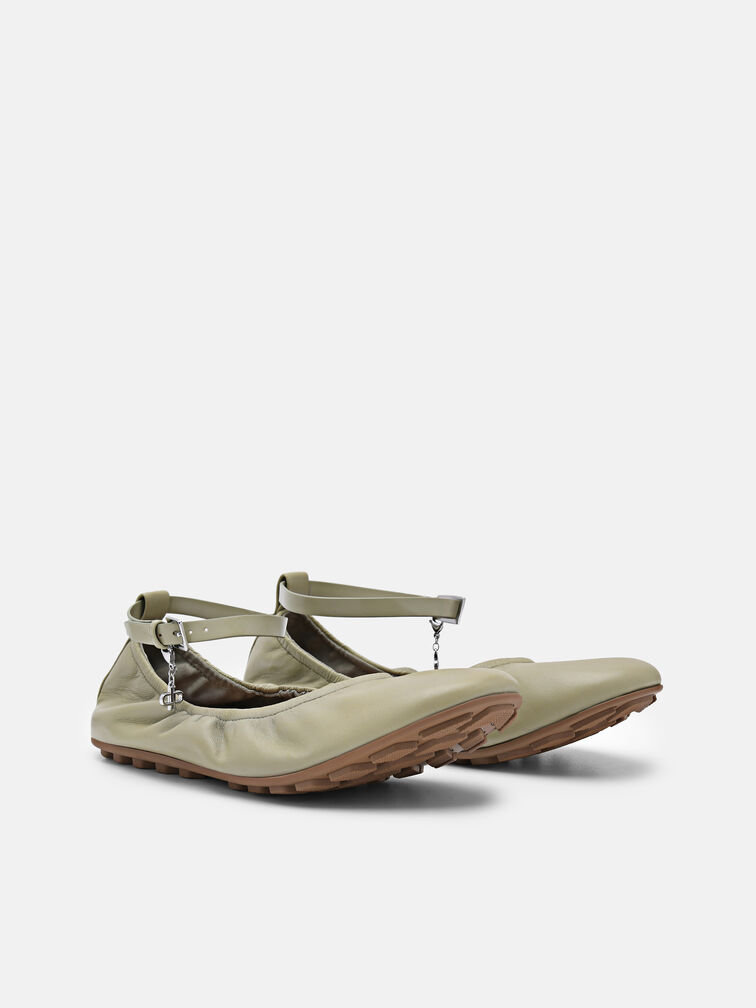 Eclipse Leather Ballerina Flats, Olive