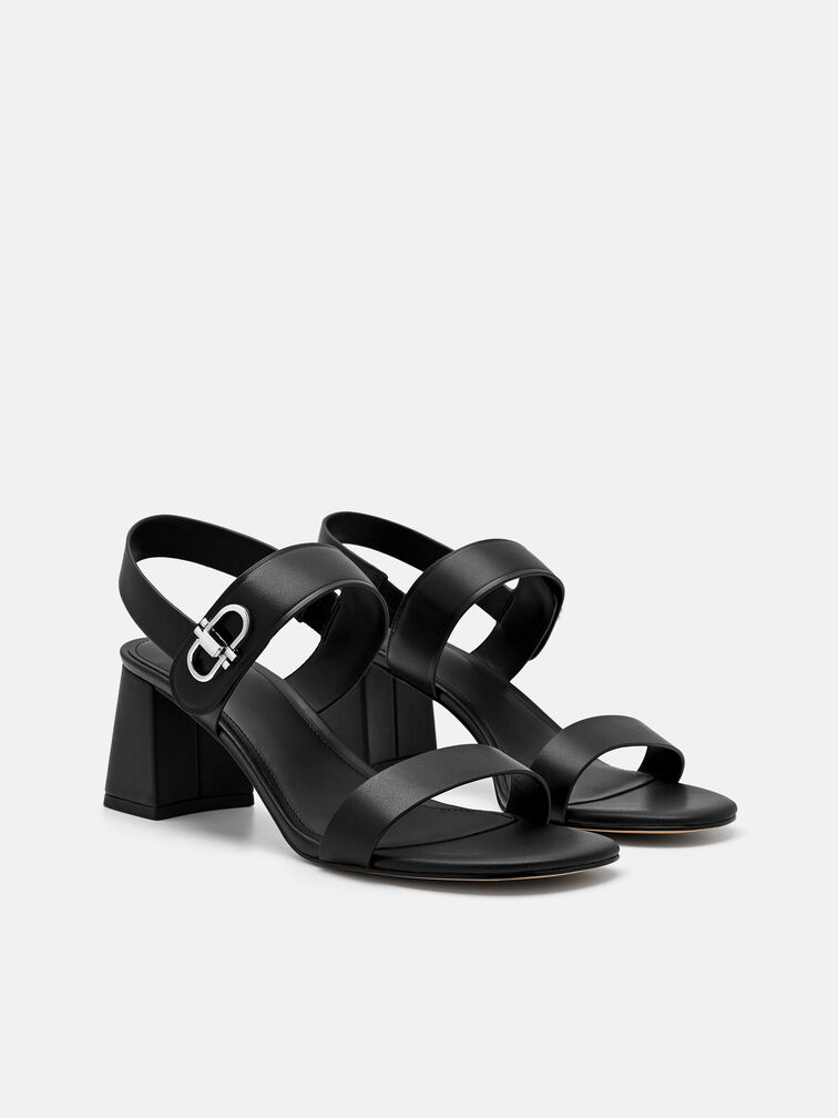 Sienna Leather Heel Sandals, Black