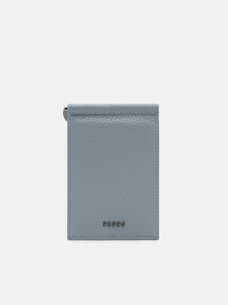 Tumbled Leather Card Holder with Money Clip, Slate Blue Tumble