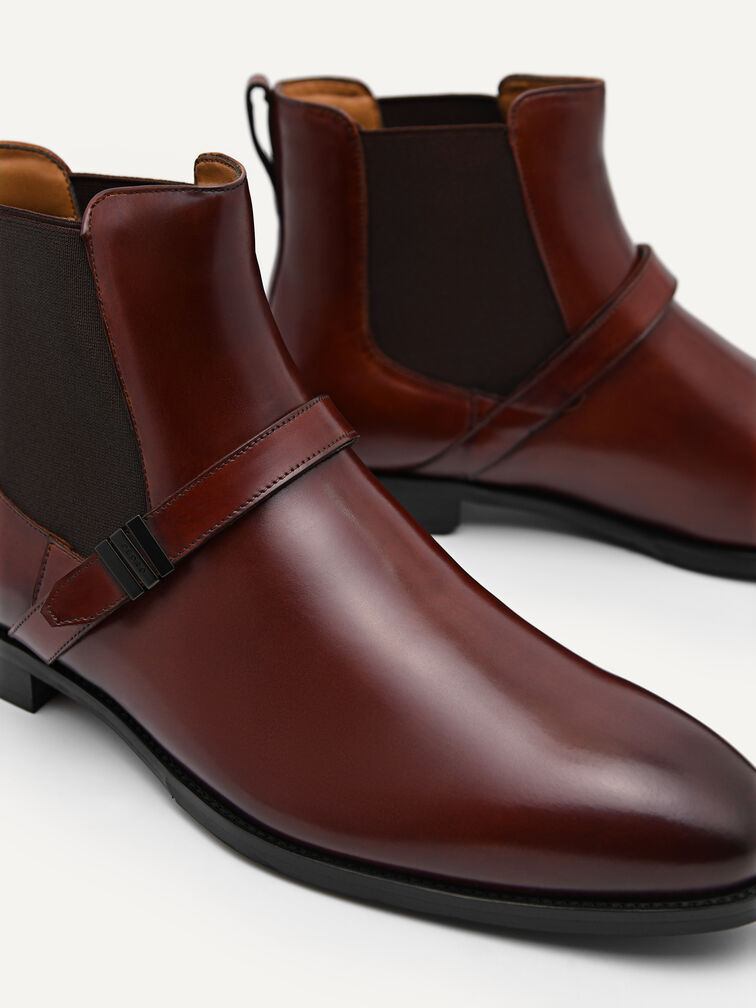 Brooklyn Leather Strapped Boots, Cognac