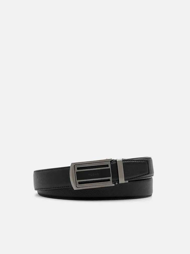 Embossed Leather Automatic Belt, Black