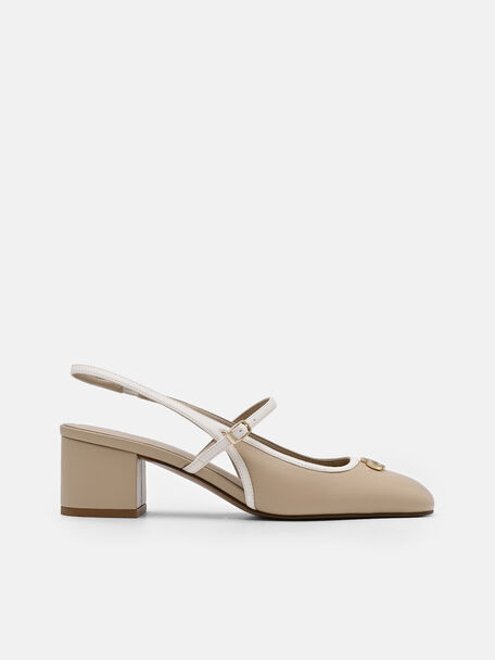 Slingback Heel Pumps, Nude