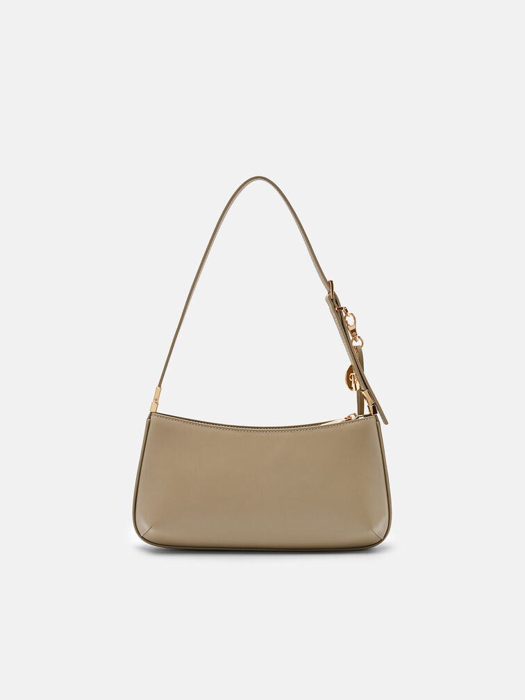 Jatte Leather Charm Shoulder Bag, Olive