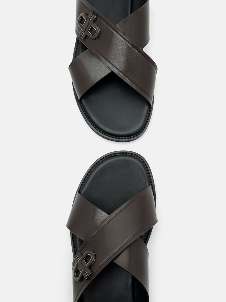 Cross Sandals, Dark Brown