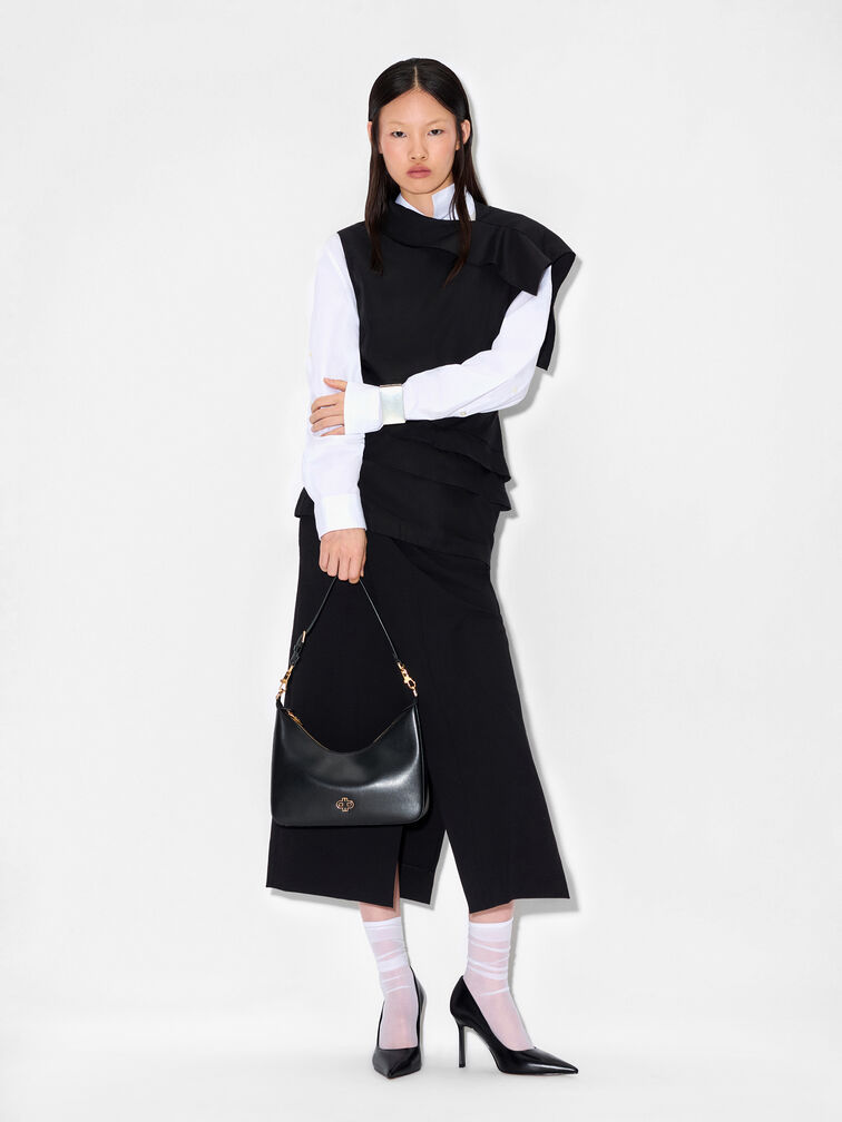Leather Hobo Bag, Black