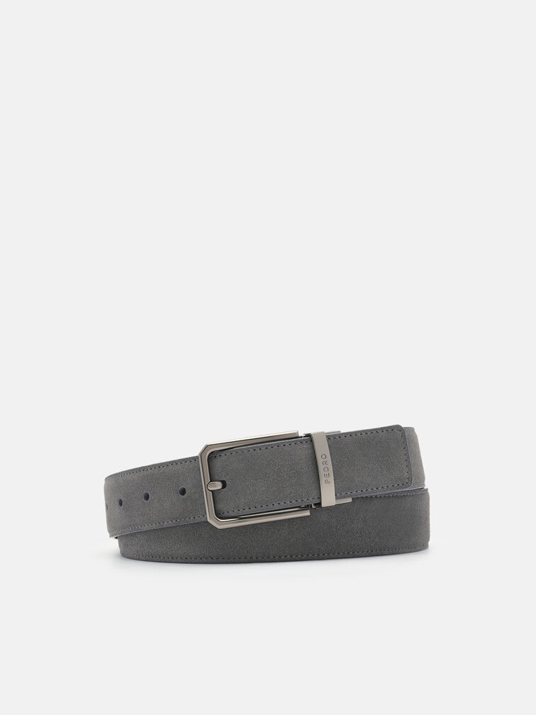 Suede Reversible Pin Belt, Grey