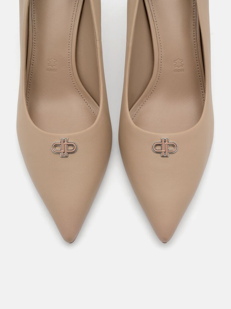 Leather Heel Pumps, Taupe