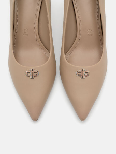 Leather Heel Pumps, Taupe