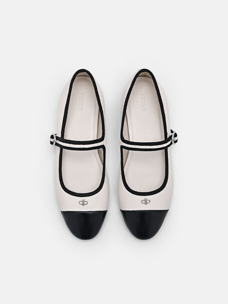 Alina Leather Ballerina Flats, Chalk