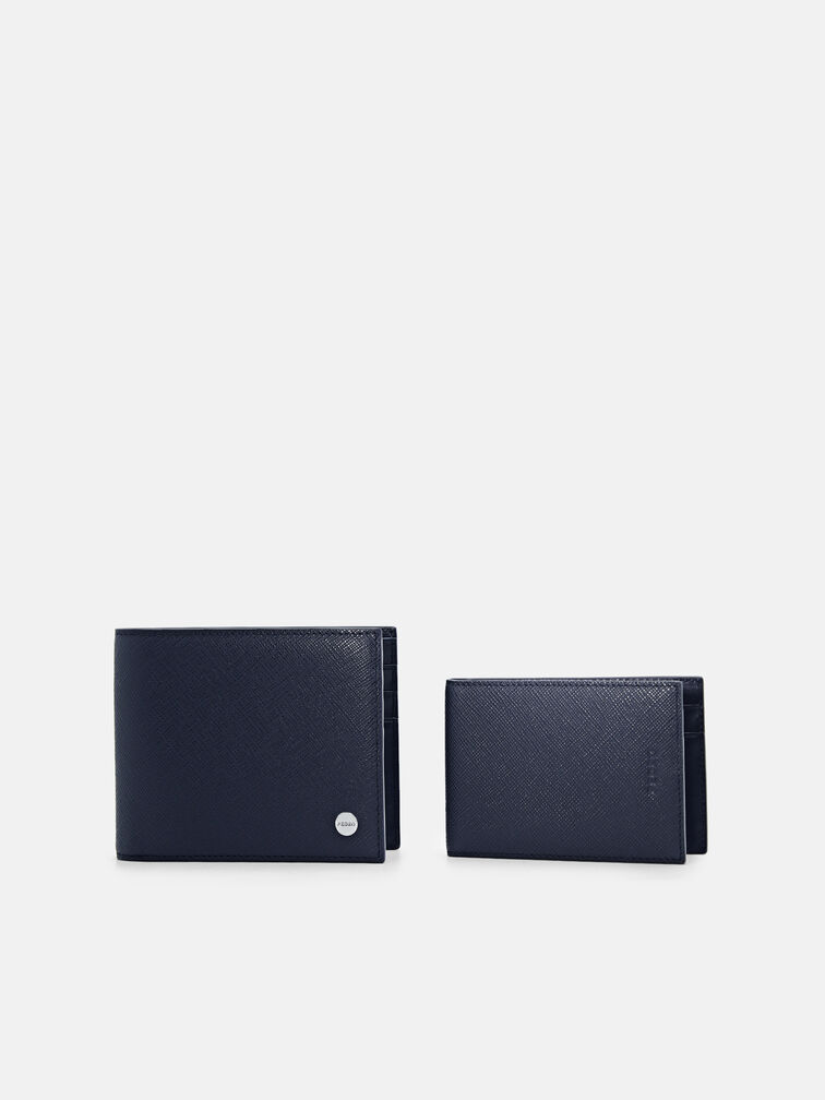 Oliver Leather Bi-Fold Wallet with Insert, Navy