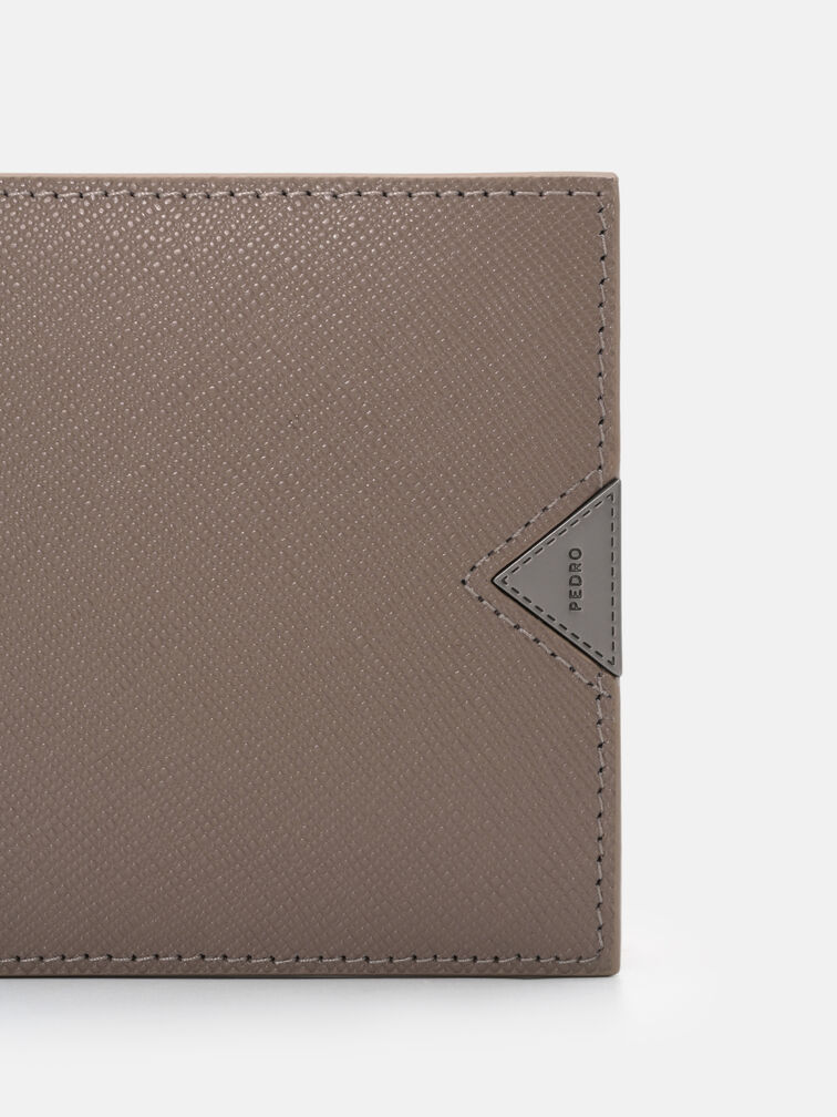 Saffiano Leather Bi-Fold Flip Wallet, Dark Taupe