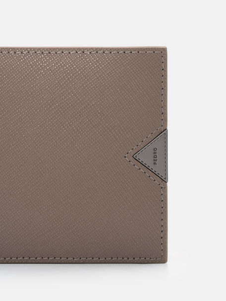 Saffiano Leather Bi-Fold Flip Wallet, Dark Taupe