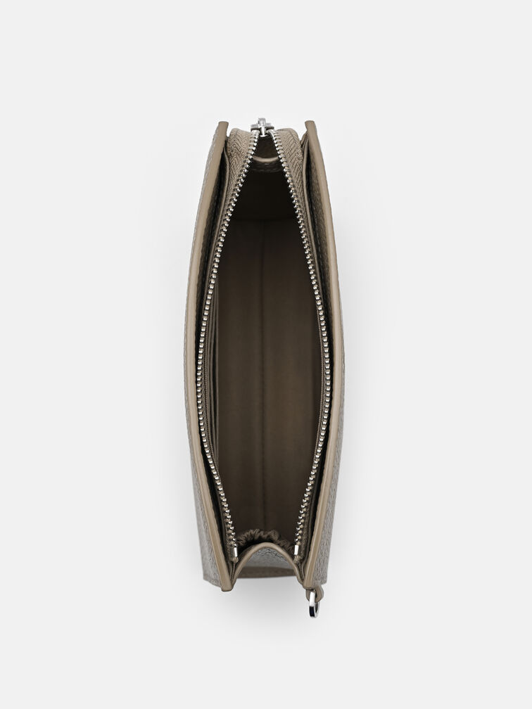Leather Zipped Pouch, Taupe