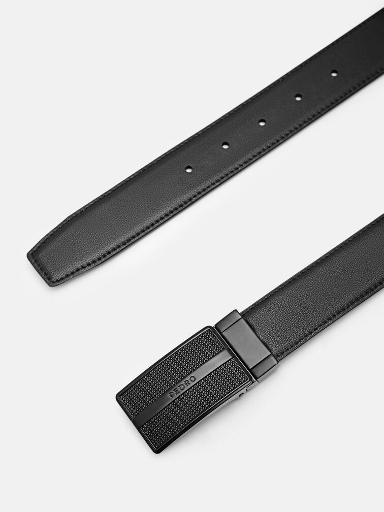 Reversible Leather Tang Belt, Black