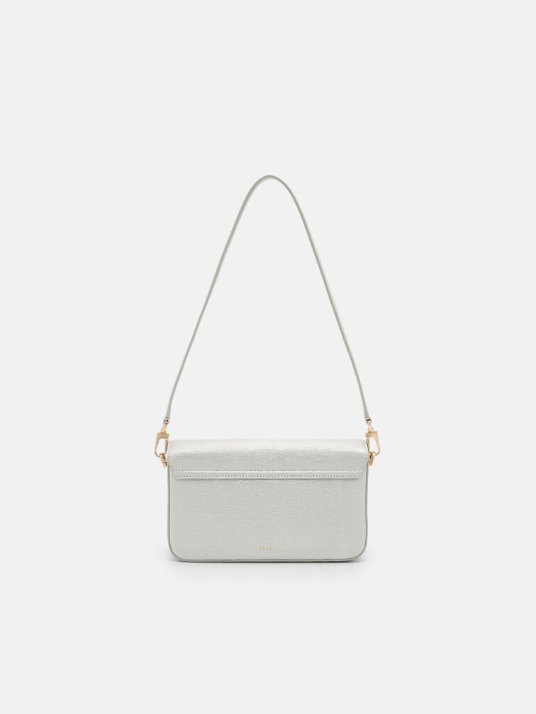Cameo Leather Shoulder Bag, Silver