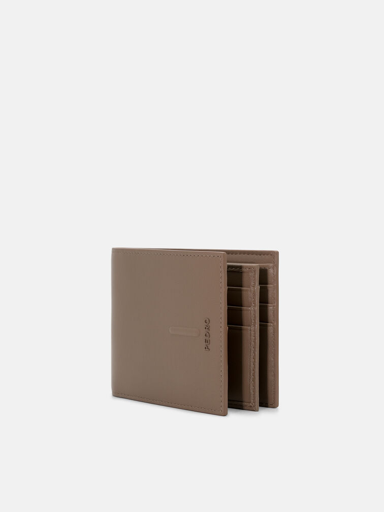 Kid Leather Bi-Fold Flip Wallet, Dark Taupe