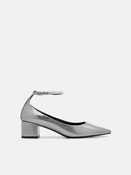 Lia Leather Heel Pumps, Pewter